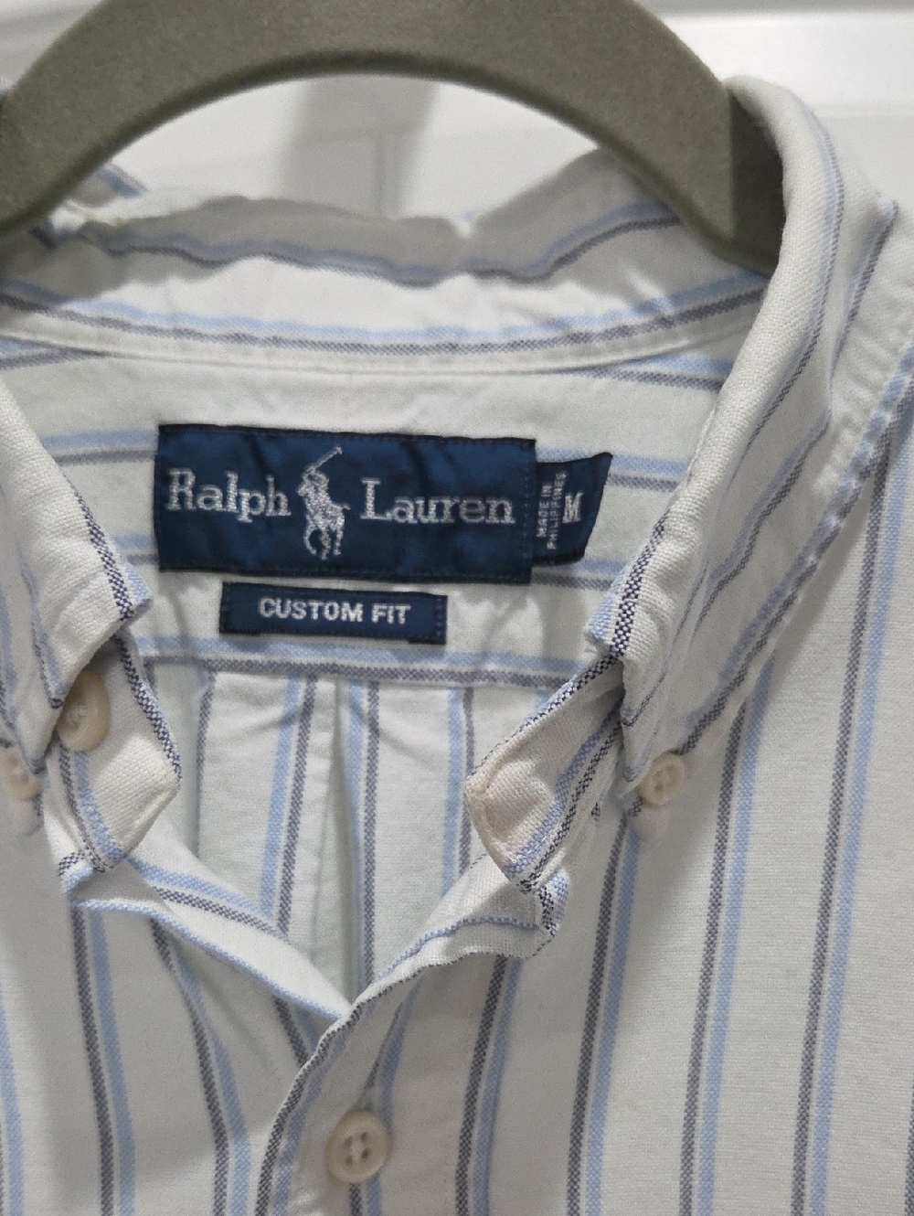 Ralph Lauren Custom Fit Striped Oxford Shirt In Blue/White, Medium - Picture 5 of 8
